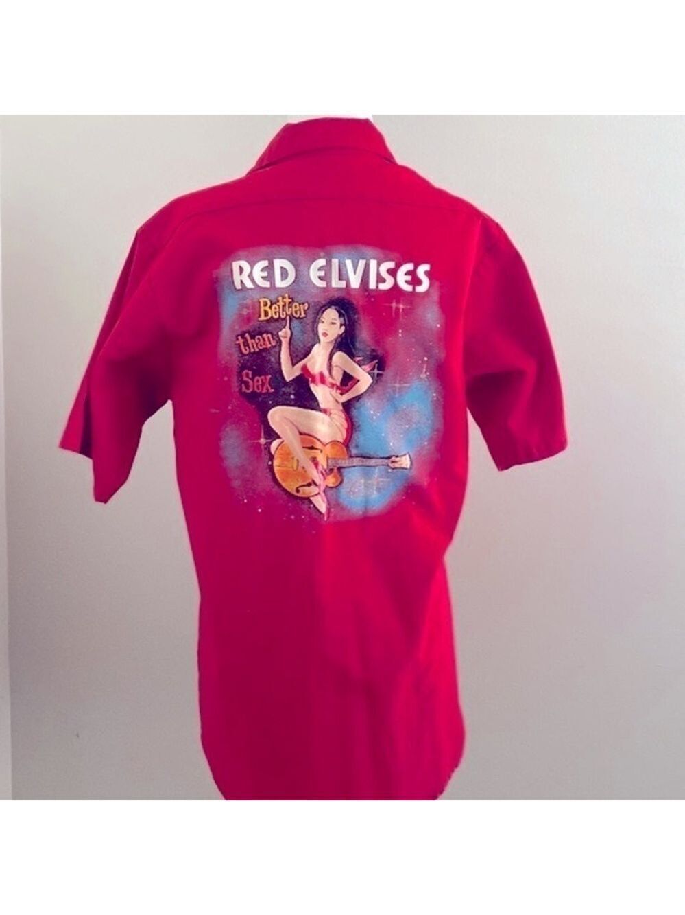 Retro pinup “Red Elvises” button down shirt